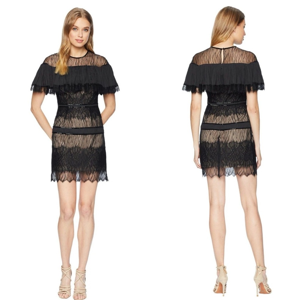 Halston black bead lace tiered dress Sz 4 NWT
